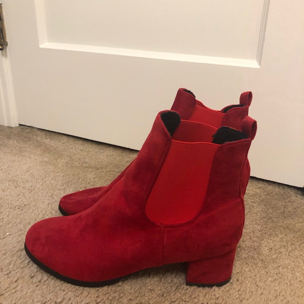 Red Suede Ankle Boots - Picture 8 of 9